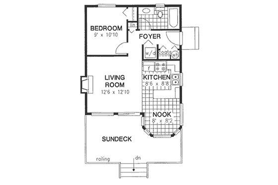 Floor Plan - Main Floor for Cottage House Plan #18-163 - 1 bed, 1 bath
