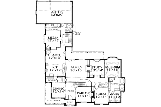 Floor Plan - Main Floor for European House Plan #141-101 - 5 bed, 5 bath