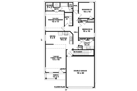 Floor Plan - Main Floor for Traditional House Plan #81-13634 - 3 bed, 2 bath