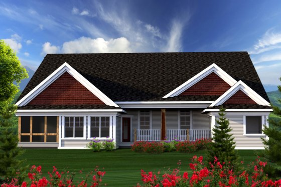 Exterior - Rear Elevation for Ranch House Plan #70-1167 - 3 bed, 2.5 bath