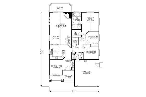 Floor Plan - Main Floor for Craftsman House Plan #53-458 - 2 bed, 2 bath