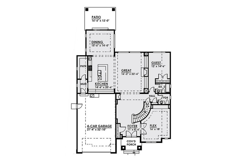 Architectural House Design - Floor Plan - Main Floor for Contemporary House Plan #1066-17 - 5 bed, 4.5 bath