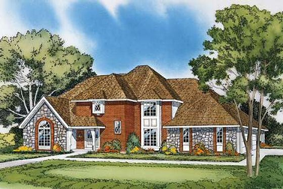 Exterior - Front Elevation for European House Plan #312-266 - 4 bed, 3.5 bath