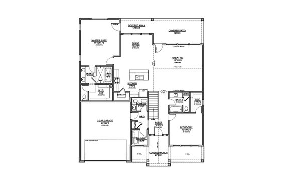 Floor Plan - Main Floor for Ranch House Plan #1073-41 - 2 bed, 2.5 bath