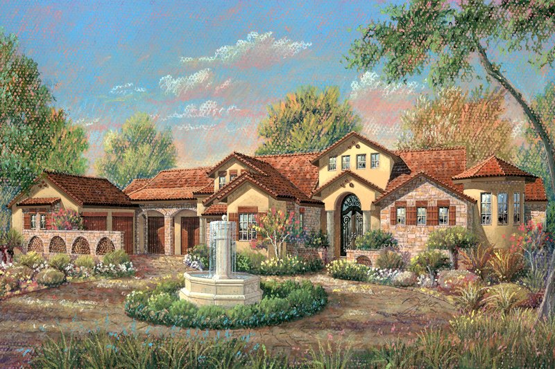 Home Plan - Exterior - Front Elevation 3 for Mediterranean House Plan #80-199 - 4 bed, 5 bath