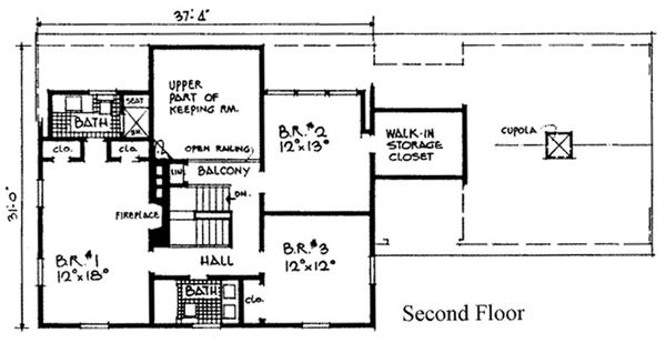 Architectural House Design - Colonial Floor Plan - Upper Floor Plan #315-101