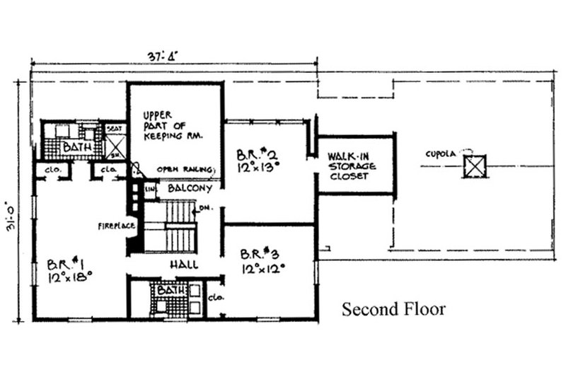 House Design - Floor Plan - Upper Floor for Colonial House Plan #315-101 - 3 bed, 2.5 bath