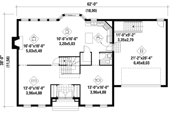 Floor Plan - Main Floor for European House Plan #25-4665 - 4 bed, 3 bath