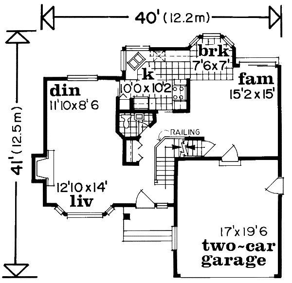 Floor Plan - Main Floor for Traditional House Plan #47-618 - 3 bed, 2.5 bath