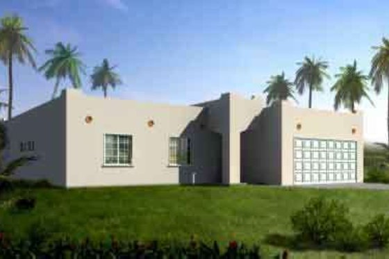Exterior - Front Elevation for Adobe / Southwestern House Plan #1-1333 - 3 bed, 2 bath