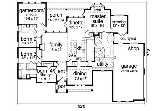 Floor Plan - Main Floor for European House Plan #84-612 - 4 bed, 3 bath