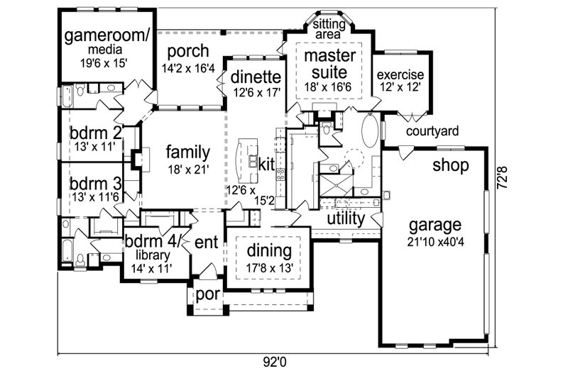 Architectural House Design - Floor Plan - Main Floor for European House Plan #84-612 - 4 bed, 3 bath