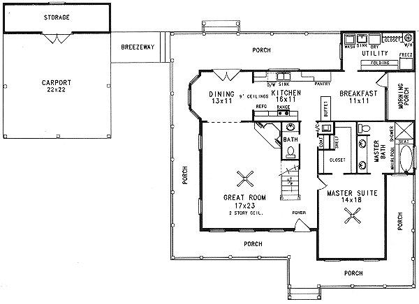 Dream House Plan - Country Floor Plan - Main Floor Plan #14-209