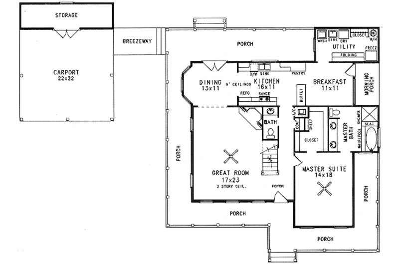 Country Style House Plan - 4 Beds 2.5 Baths 2558 Sq/Ft Plan #14-209 ...