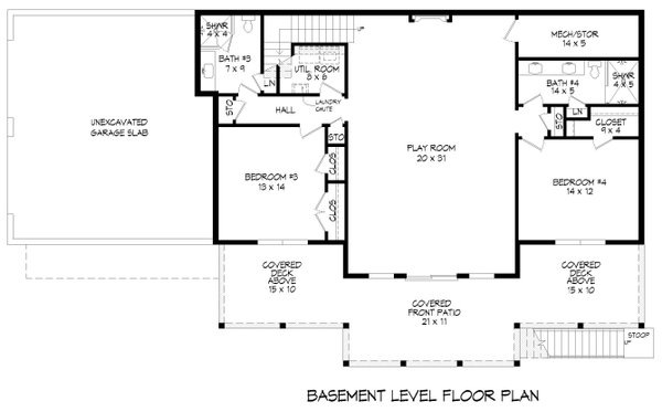 Southern Floor Plan - Lower Floor Plan #932-1171