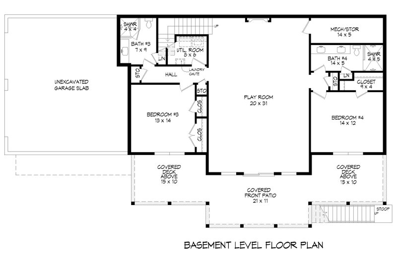 Home Plan - Floor Plan - Lower Floor for Southern House Plan #932-1171 - 4 bed, 4 bath