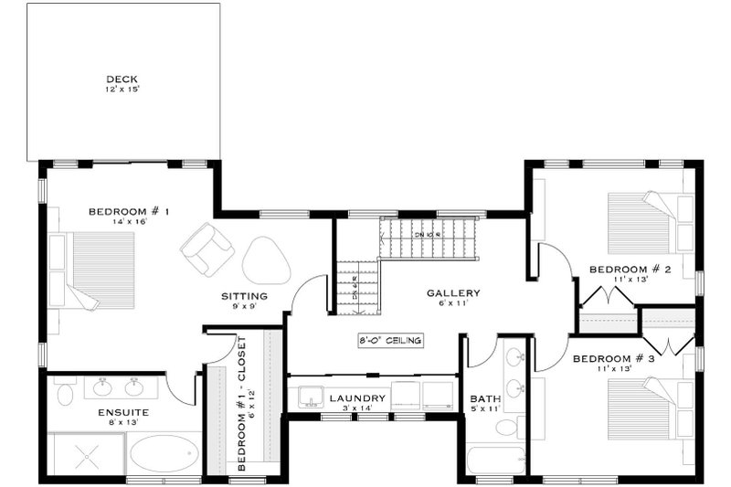 Home Plan - Floor Plan - Upper Floor for Country House Plan #1101-71 - 3 bed, 2.5 bath