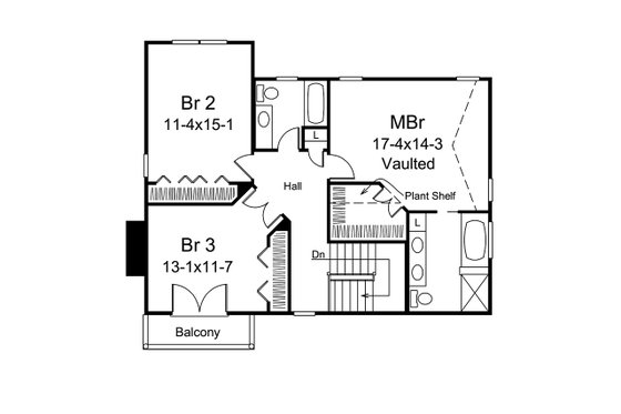 Floor Plan - Upper Floor for European House Plan #57-694 - 3 bed, 2.5 bath
