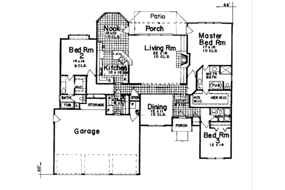 Floor Plan - Main Floor for Ranch House Plan #52-135 - 3 bed, 3 bath