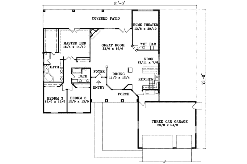 Home Plan - Floor Plan - Main Floor for Traditional House Plan #1-1468 - 3 bed, 2 bath