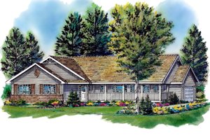 Ranch Exterior - Front Elevation Plan #18-198