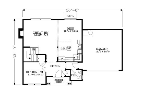 Floor Plan - Main Floor for Craftsman House Plan #53-483 - 3 bed, 2.5 bath