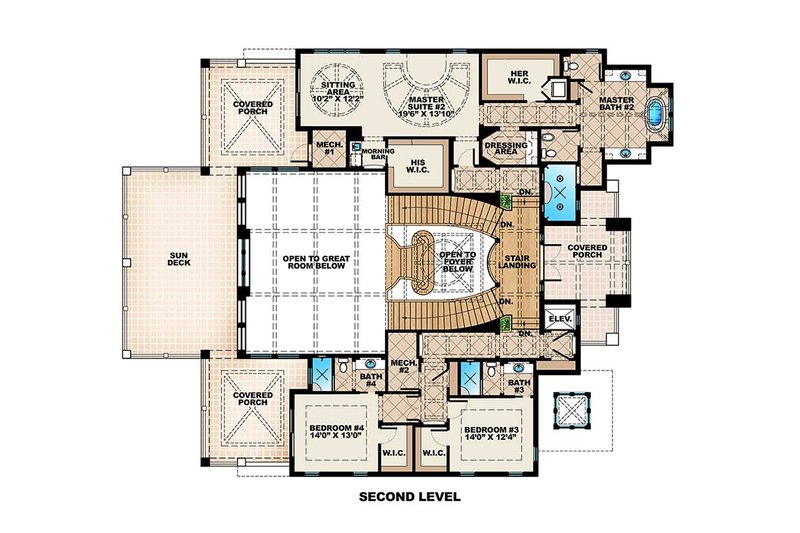 Architectural House Design - Floor Plan - Upper Floor for Beach House Plan #27-488 - 4 bed, 4.5 bath