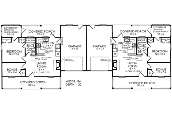 Floor Plan - Main Floor for Ranch House Plan #21-128 - 1 bed, 1 bath
