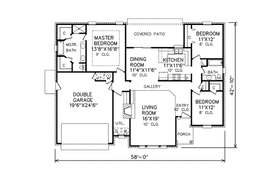 Floor Plan - Main Floor for Traditional House Plan #65-127 - 3 bed, 2 bath