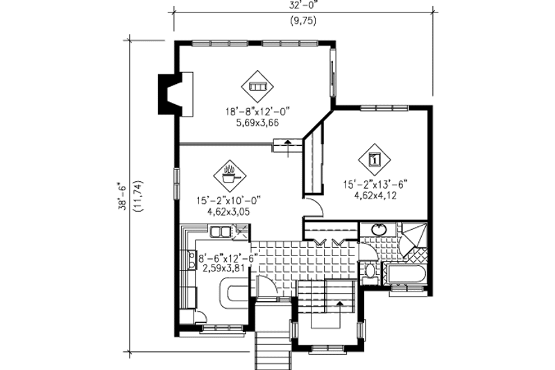 Architectural House Design - Floor Plan - Main Floor for Modern House Plan #25-4243 - 3 bed, 2 bath