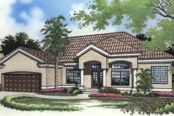 Exterior - Front Elevation for Mediterranean House Plan #320-463 - 3 bed, 2.5 bath