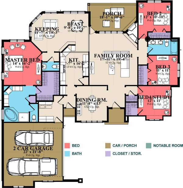 Architectural House Design - Country Floor Plan - Main Floor Plan #63-267