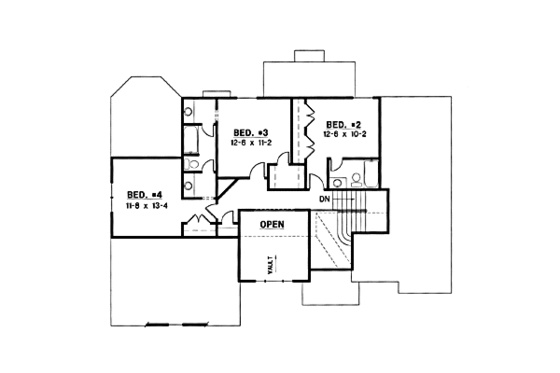 Floor Plan - Upper Floor for Traditional House Plan #67-208 - 4 bed, 4 bath