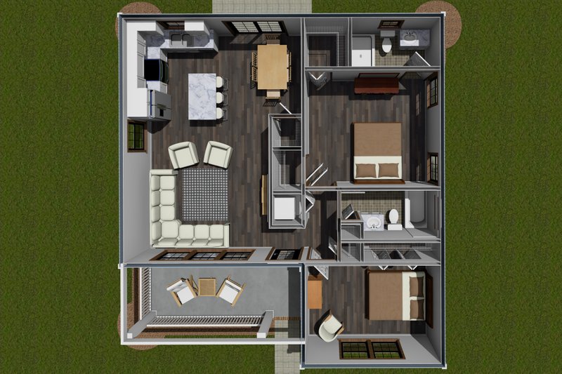 House Blueprint - Floor Plan - Main Floor for Farmhouse House Plan #513-2237 - 2 bed, 2 bath