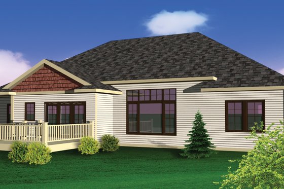 Exterior - Rear Elevation for Bungalow House Plan #70-1070 - 3 bed, 2 bath