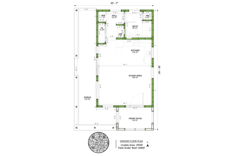 House Design - Floor Plan - Main Floor for Mediterranean House Plan #1106-21, 1 bath