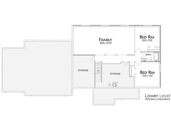 Floor Plan - Lower Floor for Craftsman House Plan #49-290 - 2 bed, 2 bath