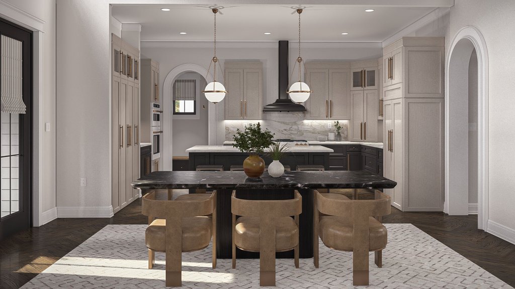 Modern Victorian house plan, dining room and kitchen