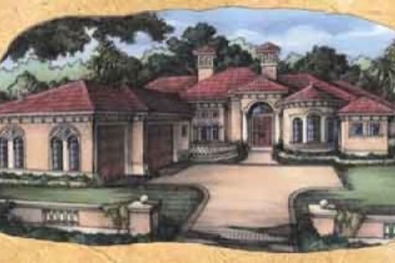 Exterior - Front Elevation for Mediterranean House Plan #115-120 - 3 bed, 4 bath