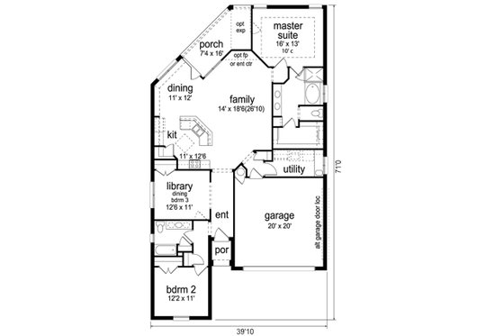 Floor Plan - Main Floor for Traditional House Plan #84-577 - 2 bed, 2 bath