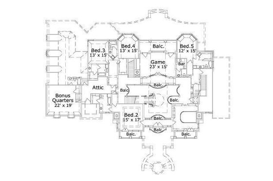 Floor Plan - Upper Floor for European House Plan #411-245 - 5 bed, 5 bath