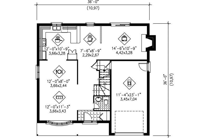 House Plan Design - Floor Plan - Main Floor for Traditional House Plan #25-2092 - 3 bed, 1.5 bath
