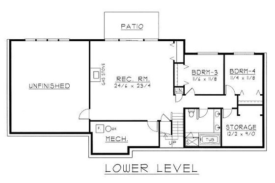 Floor Plan - Lower Floor for Ranch House Plan #112-142 - 4 bed, 2.5 bath