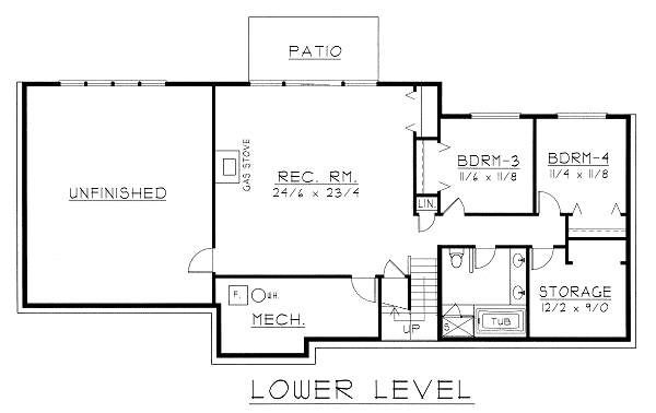 Ranch Floor Plan - Lower Floor Plan #112-142