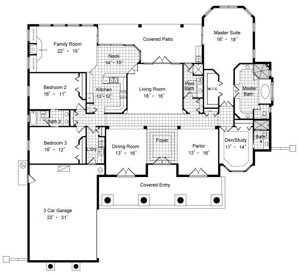 Home Plan - Mediterranean Floor Plan - Main Floor Plan #417-386