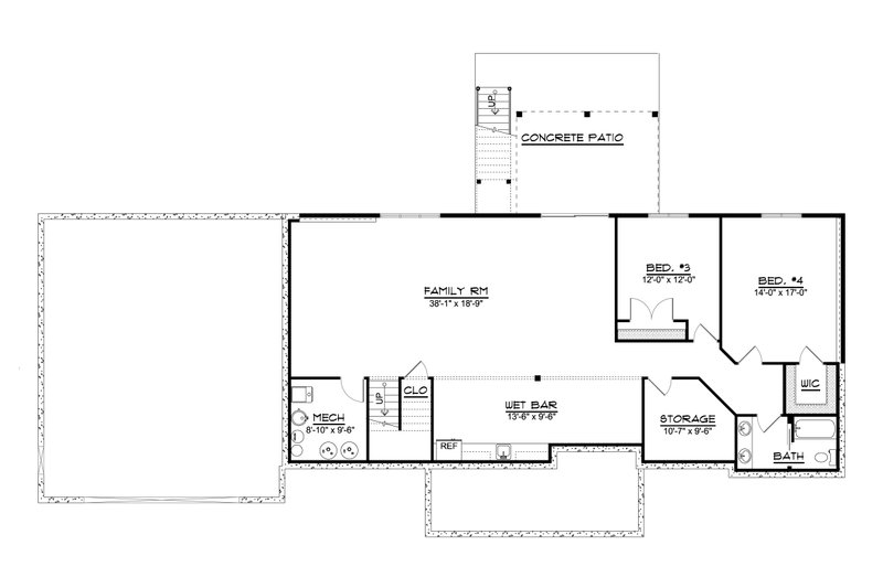 House Design - Floor Plan - Lower Floor for Country House Plan #1064-184 - 4 bed, 3 bath