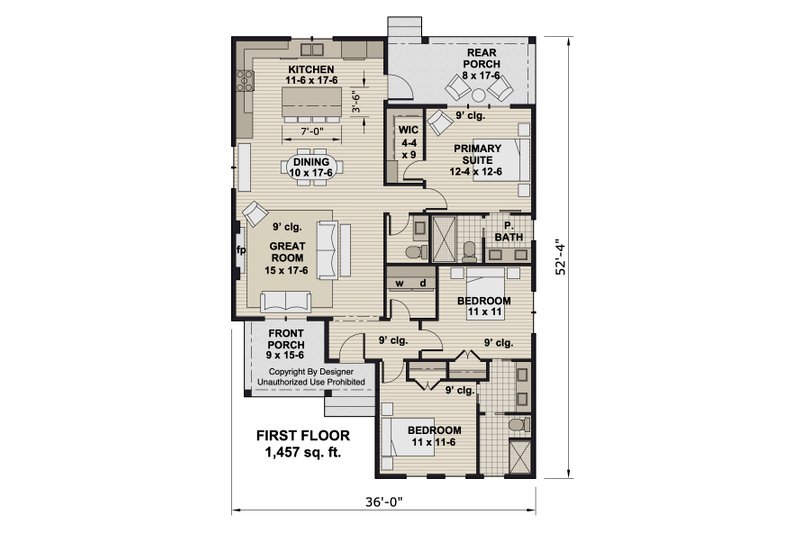House Design - Floor Plan - Main Floor for Farmhouse House Plan #51-1389 - 3 bed, 2.5 bath