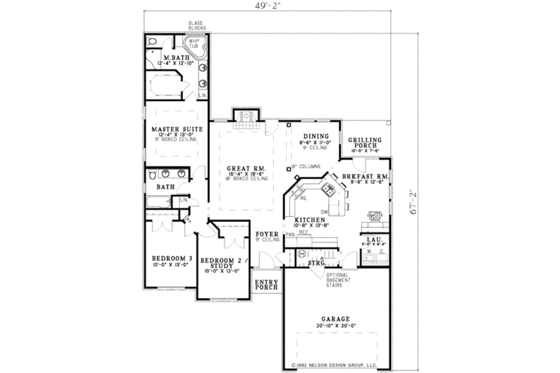 Floor Plan - Main Floor for Southern House Plan #17-445 - 3 bed, 2 bath
