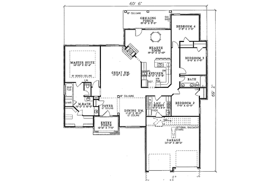 Floor Plan - Main Floor for European House Plan #17-150 - 4 bed, 2 bath