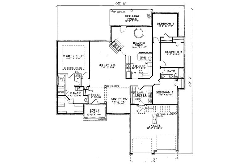 House Plan Design - Floor Plan - Main Floor for European House Plan #17-150 - 4 bed, 2 bath
